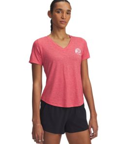 Under Armour Women’s-Women’s UA Breezy Jersey Collegiate V-Neck T-Shirt-underarmour